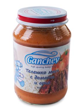 Пюре телешко месо с домати и ориз Ганчев - 4+ месеца, 190 гр.