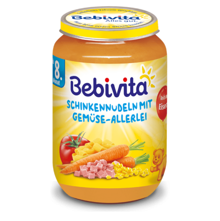 Пюре паста с шунка и зеленчуци Bebivita - 8+ месеца, 220 гр.
