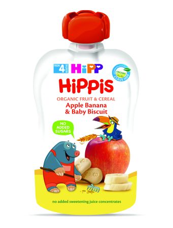 Плодова закуска HiPPiS Био ябълка, банан и бебешки бисквити HiPP - 4+ месеца, 100 гр.