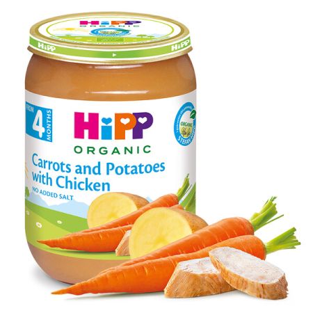 Пюре Био моркови и картофи с пиле HiPP - 4+ месеца, 190 гр.