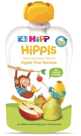 Плодова закуска ябълка и банан и круша HiPP - 4+ месеца, 100 гр.