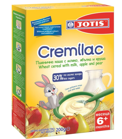 Пшенична каша с мляко, ябълка и круша Cremilac Jotis - 6+ месеца, 200 гр.