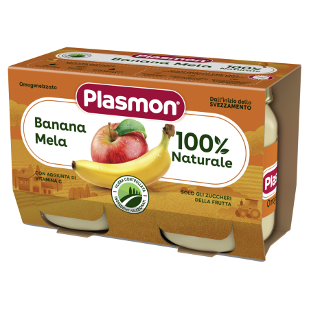 Пюре банан с ябълка Plasmon - 6+ месеца, 208 гр. (2х104гр.)