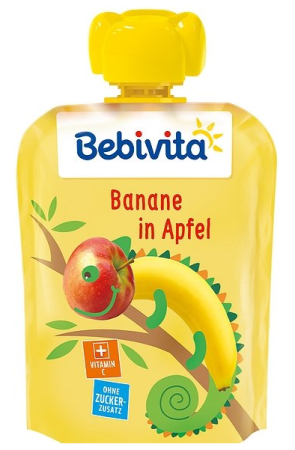Плодова закуска с ябълка и банан Bebivita - 4+ месеца, 90 гр.