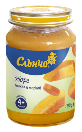 Пюре тиква и морков Слънчо - 4+месеца, 190гр.