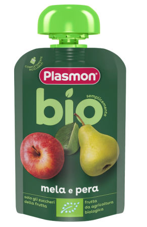 Плодова закуска Био ябълка и круша Plasmon - 6+ месеца, 100 гр.