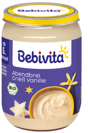 Млечна Био каша грис ванилия "Лека нощ" Bebivita - 5+ месеца, 190 гр.