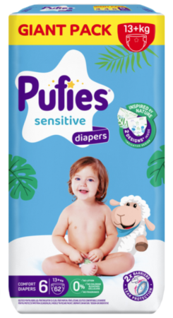 Пелени Sensitive Pufies 6, 13+ кг.  62 броя