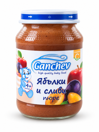 Пюре ябълки и сливи Ганчев  - 4+ месеца, 190 гр.