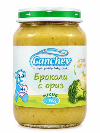 Пюре броколи с ориз Ганчев - 4+ месеца, 190 гр.