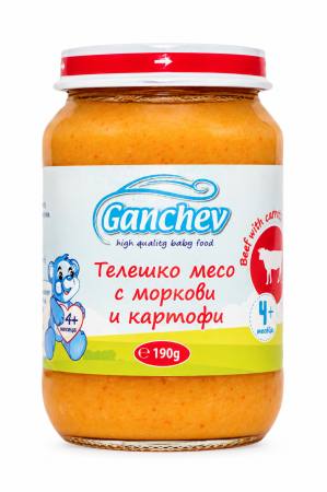 Пюре телешко месо с моркови и картофи Ганчев - 4+ месеца, 190 гр