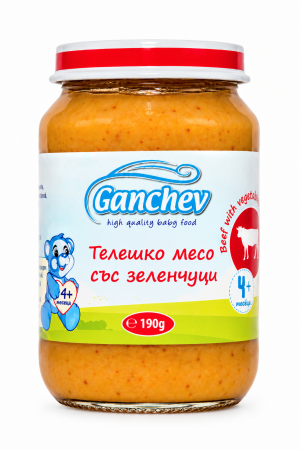 Пюре телешко месо със зеленчуци Ганчев - 4+ месеца, 190 гр.