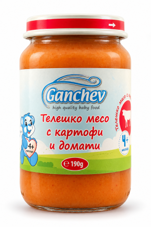 Пюре телешко месо с картофи и домати Ганчев - 4+ месеца, 190 гр.