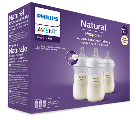 Philips Avent Natural Response Комплект 3 бебешки бутилки 260 мл с биберони Flow 3, 1+ месеца SCY903/03