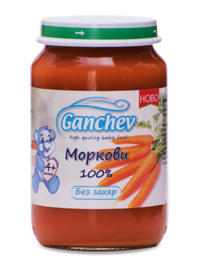 Пюре моркови 100% Ганчев - 4+ месеца, 190 гр.