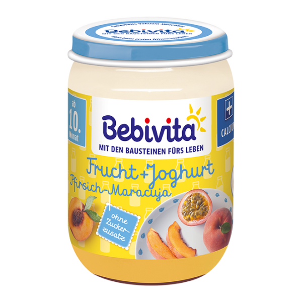 Пюре йогурт с плодове праскова и маракуя Bebivita - 10+ месеца, 190 гр.