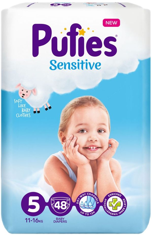 Пелени Sensitive Pufies 5, 11-16кг. 48 броя