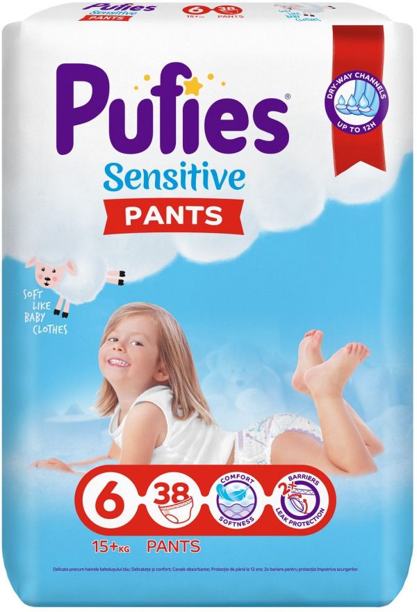 Пелени гащи Pants Sensitive Pufies 6, 15+ кг. 38 броя