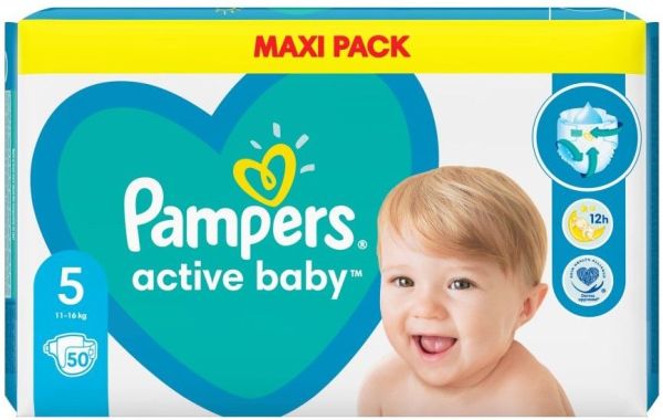 Бебешки пелени Pampers - Active Baby 5, 11-16 кг. 50 броя