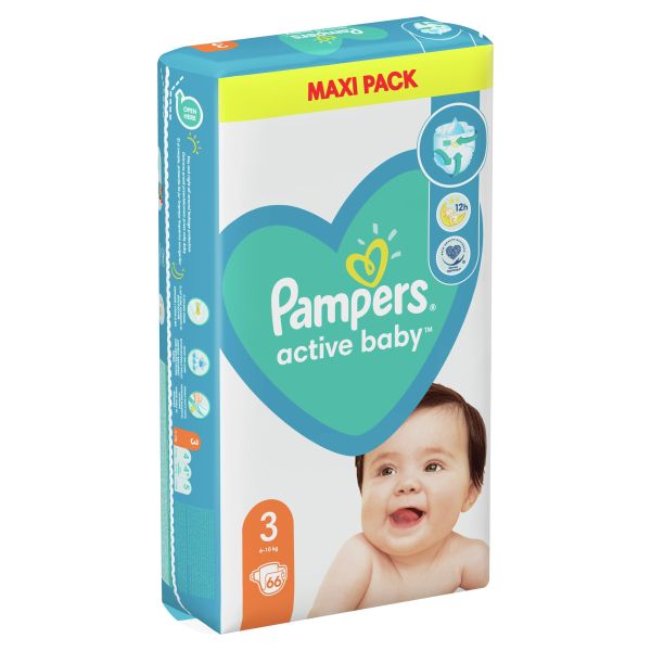 Бебешки пелени Pampers - Active Baby 3, 6-10 кг. 66 броя