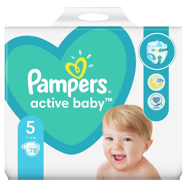 Бебешки пелени Pampers - Active Baby 5, 11-16 кг. 78 броя