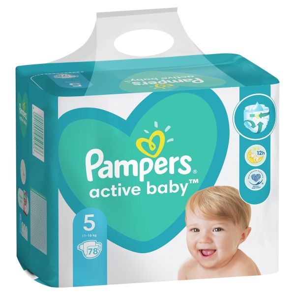 Бебешки пелени Pampers - Active Baby 5, 11-16 кг. 78 броя