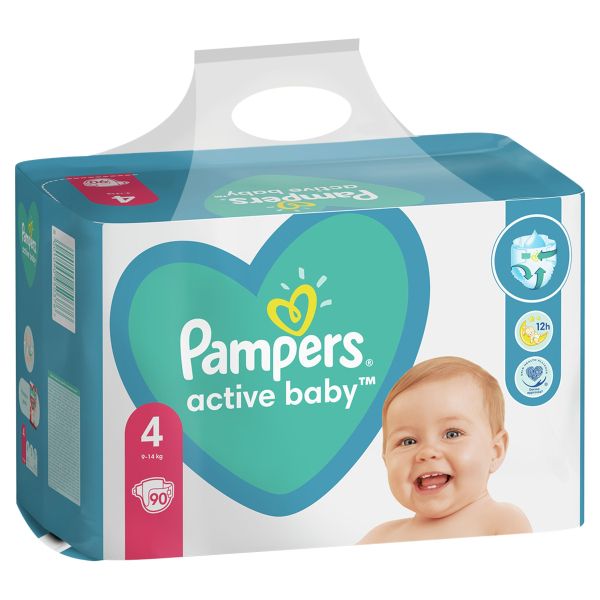 Бебешки пелени Pampers Active Baby 4, 9-14 кг. 90 броя