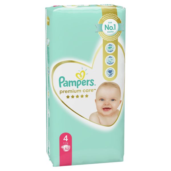 Бебешки пелени Pampers Premium Care 4, 9-14 кг. 52 броя