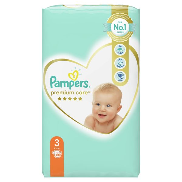 Бебешки пелени Pampers Premium Care 3, 6-10 кг. 60 броя