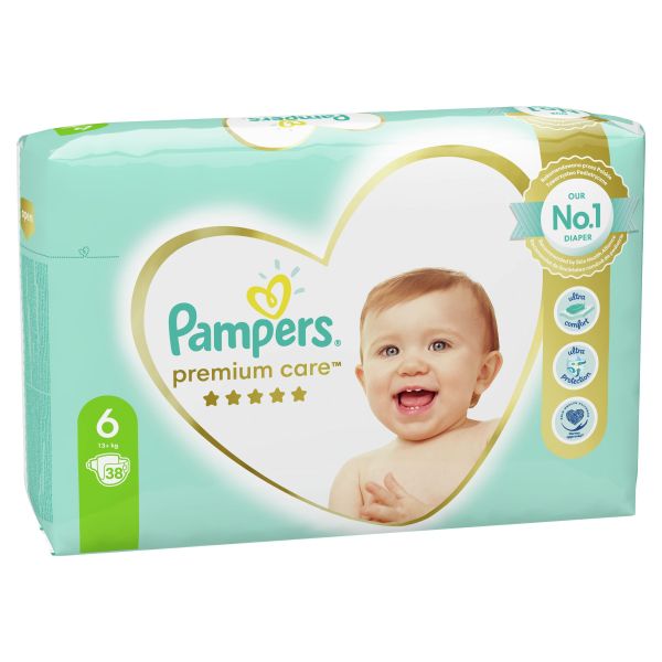 Бебешки пелени Pampers Premium Care 6, 13+ кг. 38 броя