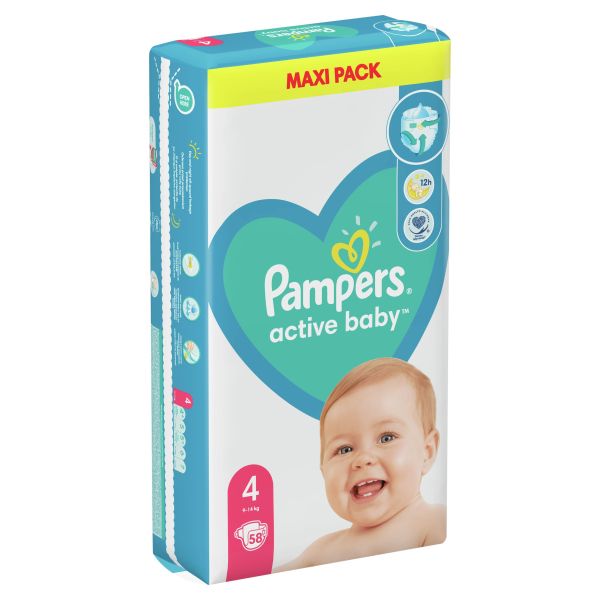 Бебешки пелени Pampers Active Baby 4, 9-14 кг. 58 броя