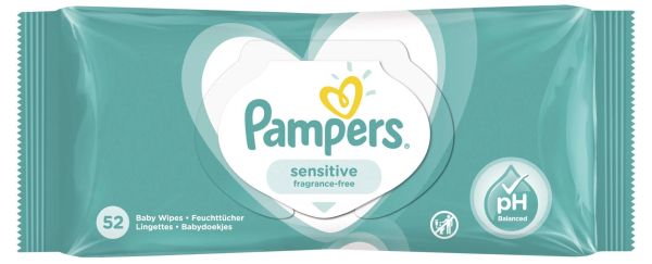 Влажни кърпички Pampers Sensitive - 0+ месеца, 52 броя
