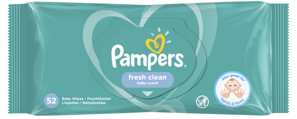 Влажни кърпички Fresh Clean Pampers  - 0+ месеца, 52 бр.