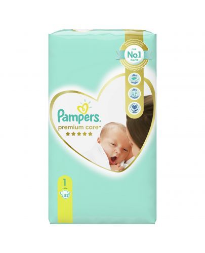 Бебешки пелени Pampers Premium Care 1, 2-5 кг. 50 броя