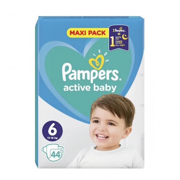Бебешки пелени Pampers Active Baby 6, 13-18 кг. 44 броя.