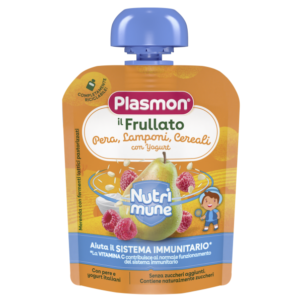 Плодова закуска круша, малина и мюсли Plasmon Nutrimune - 8+ месеца, 85 гр.
