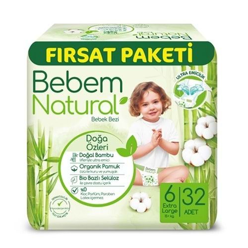 Бебешки пелени Bebem Natural 6, 15+ кг. 32 броя.