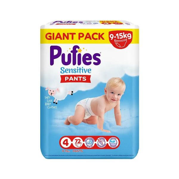Пелени гащи Sensitive Pants Pufis 4, 9-15кг. 72бр.+ подарък мокри кърпи