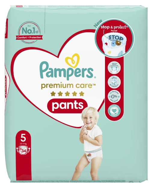 Пелени - гащички Pampers Premium Care VP 5, 12-17 кг. 34 бр.