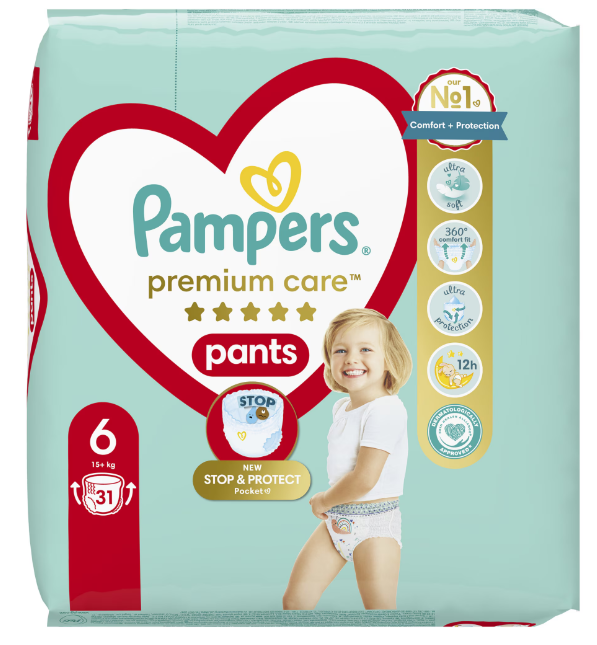 Пелени - гащички Pampers Premium Care VP 6 XL, 15+ кг. 31 бр.