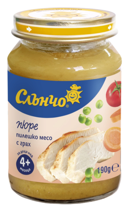 Пюре пилешко месо с грах Слънчо - 4+ месеца, 190 гр.