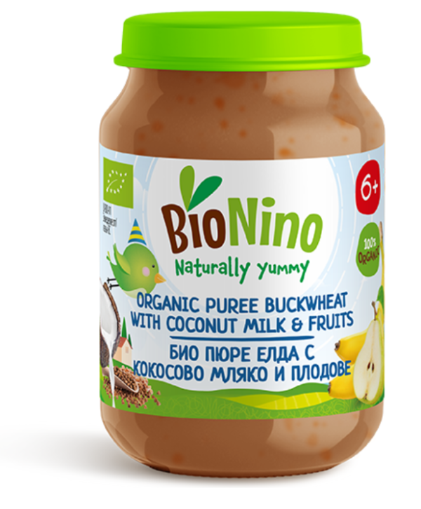 Пюре Био елда с плодове и кокосово мляко BioNino - 6+ месеца, 190 гр.