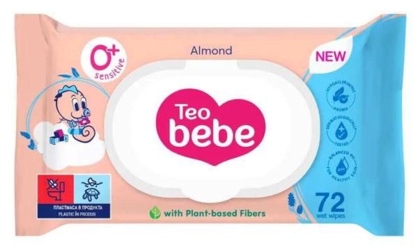 Бебешки мокри кърпи с бадем Teo Bebe Sensitive, 72 бр.