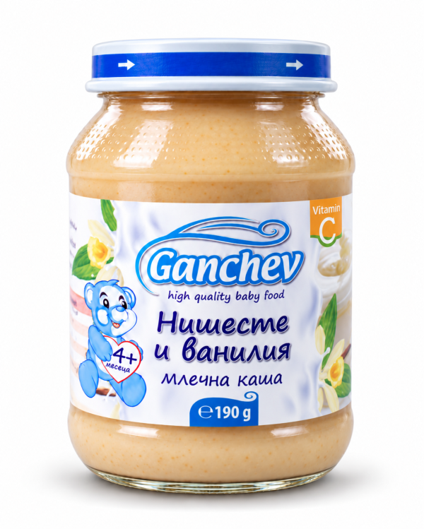 Млечна каша с нишесте и ванилия Ганчев - 4+ месеца, 190 гр.