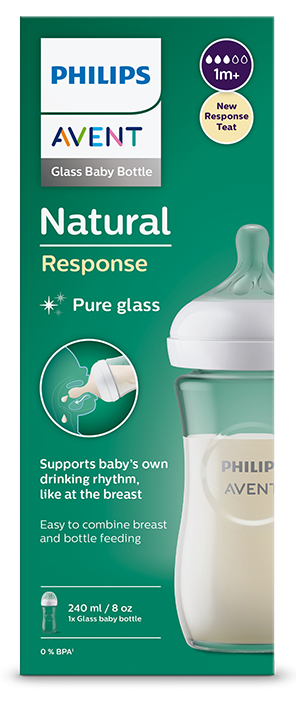 Бебешка стъклена бутилка Philips Avent Natural Response 240 мл. с биберон Flow 3, 1+ месеца SCY933/01