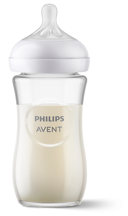 Бебешка стъклена бутилка Philips Avent Natural Response 240 мл. с биберон Flow 3, 1+ месеца SCY933/01