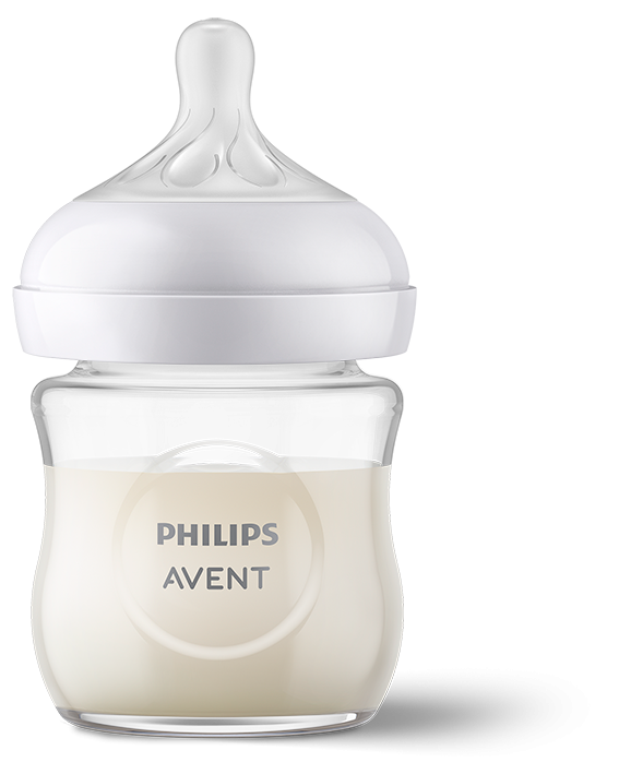 Бебешка стъклена бутилка Philips Avent Natural Response 120 мл. с биберон среден поток Flow 2, 0+ месеца SCY930/01
