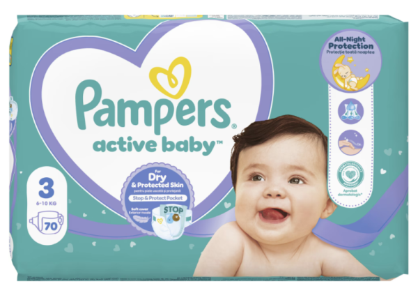 Бебешки пелени Pampers - Active Baby 3, 6-10 кг. 70 броя