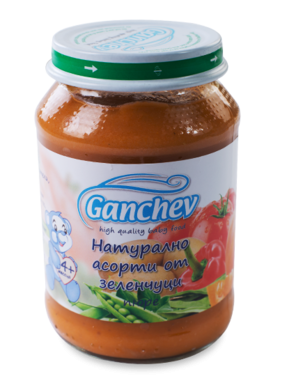 Пюре натурално асорти от зеленчуци Ганчев - 4+ месеца, 190 гр.