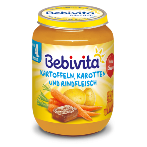 Пюре картофи, моркови и телешко Bebivita - 4+ месеца, 190 гр.